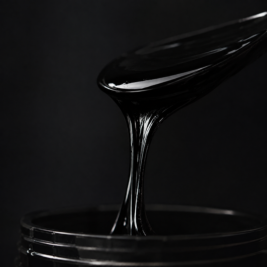 Purified Himalayan Shilajit, dense black mineral-rich material from the Himalayas